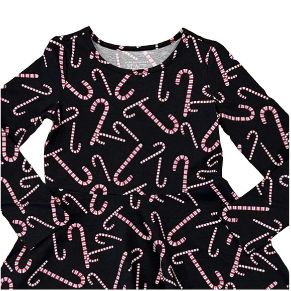 **NWT Children's Place Black W/Candy Cane Christmas Skater Dress - - Picture 2 of 9